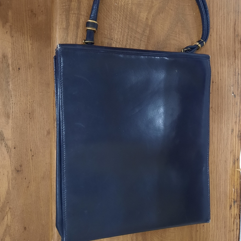 VINTAGE LEATHER NAVY BLUE PURSE CIRCA 1950'S - Picture 2 of 4